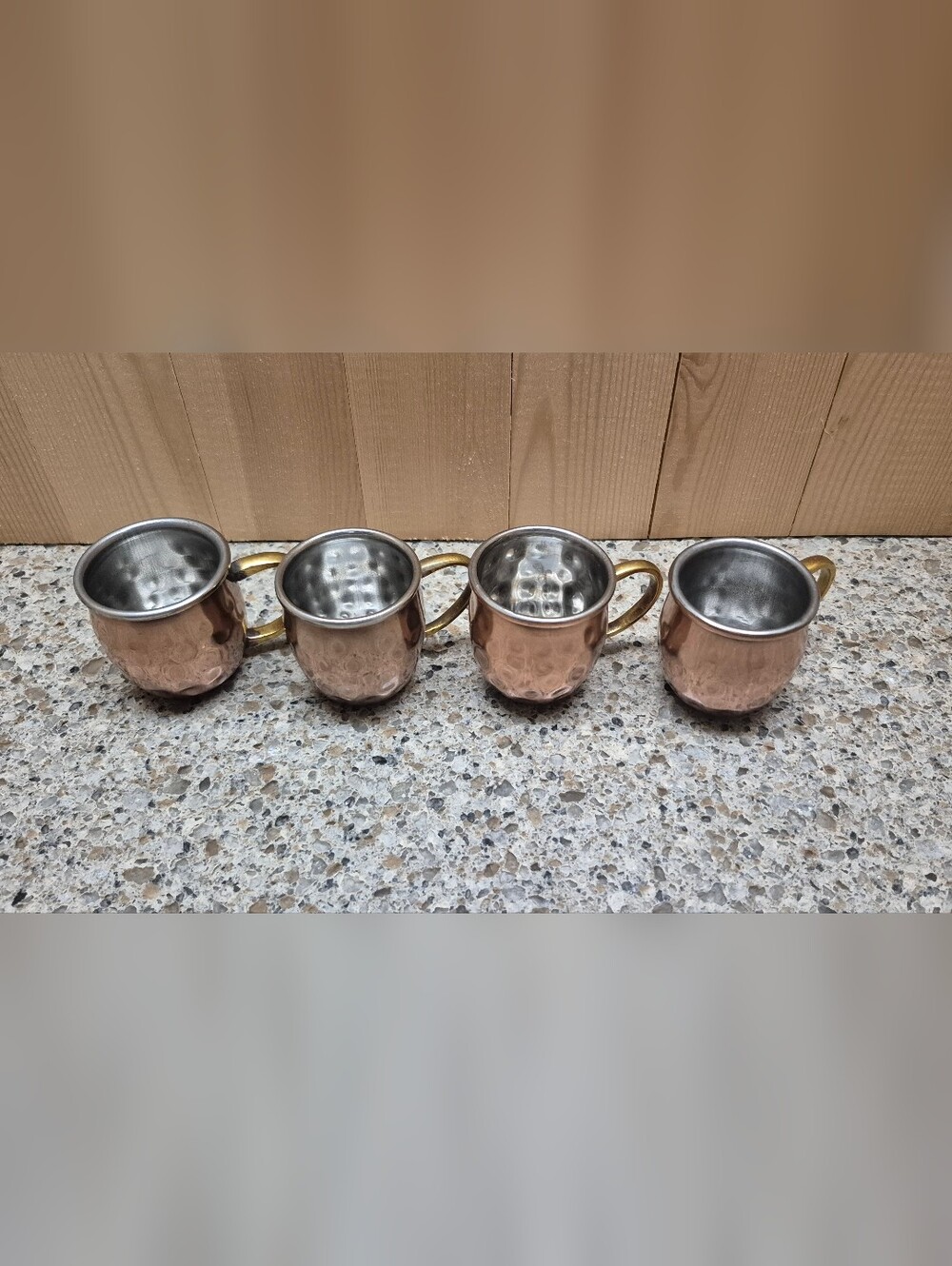 Set of 4 Mini Moscow Mule Copper Shot Glasses Hammered Finish Brass Handle 2 oz